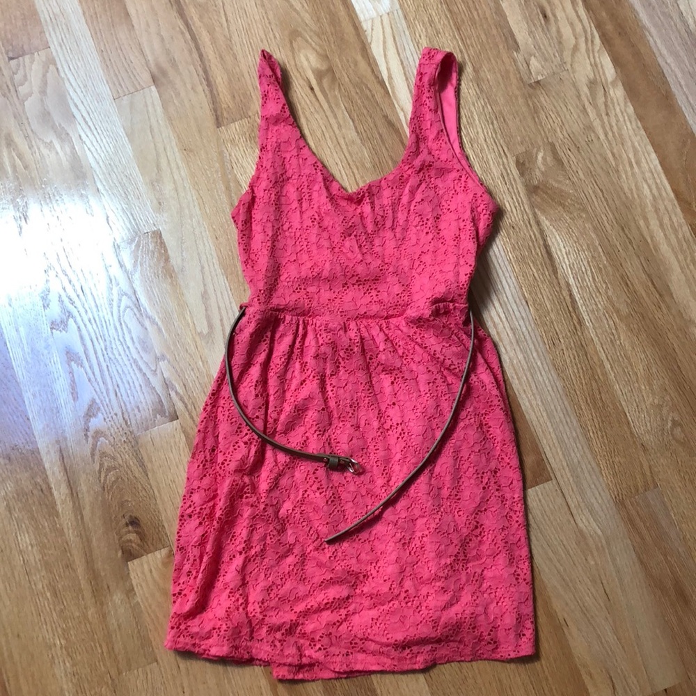 Coral dress with belt
